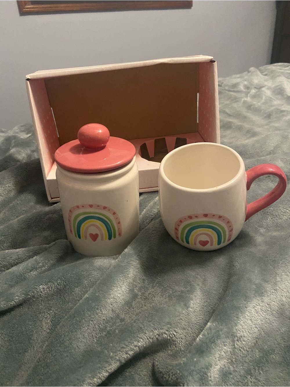 New Lang Ceramic Rainbow Mug & Canister Set - Pink Accent